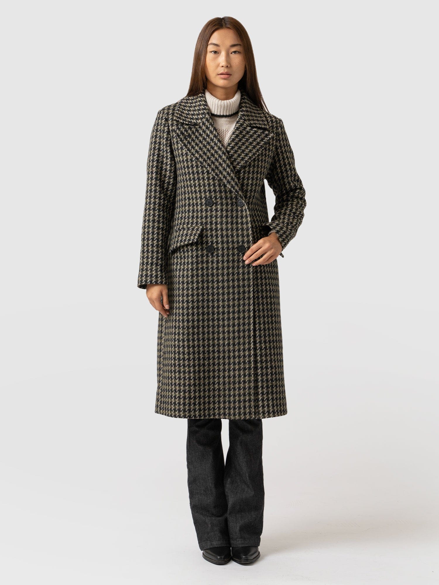 Hampton Coat Olive Houndstooth - Women's Coats | Saint + Sofia® EU